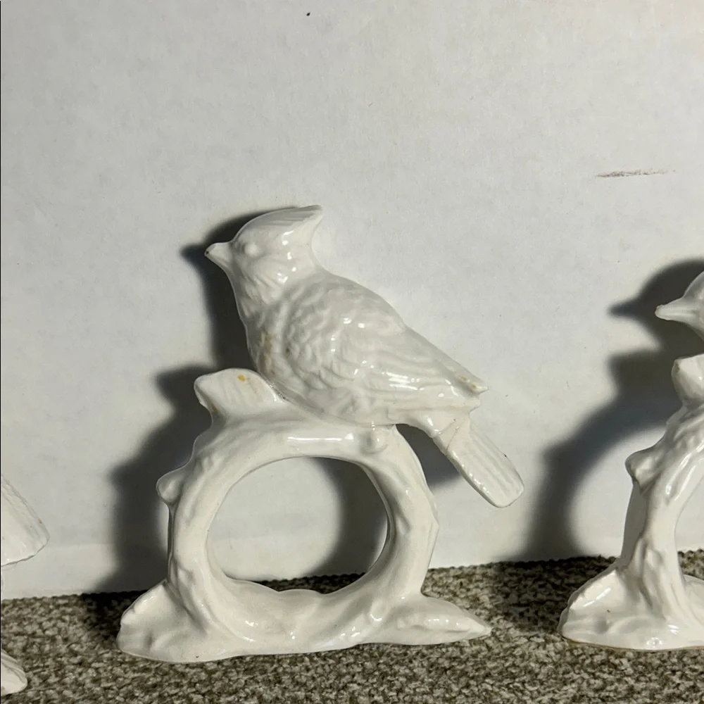 Fitz and Floyd White Ceramic Bird Napkin Ring Set of 4
